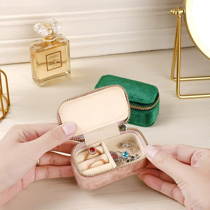 TAIMY Mini Jewelry Travel Case, Velvet Small Travel Jewelry Box, Portable Jewelry Travel Organizer Box for Rings Earrings Necklaces, Gifts for Women Girls(Pink Lavender)