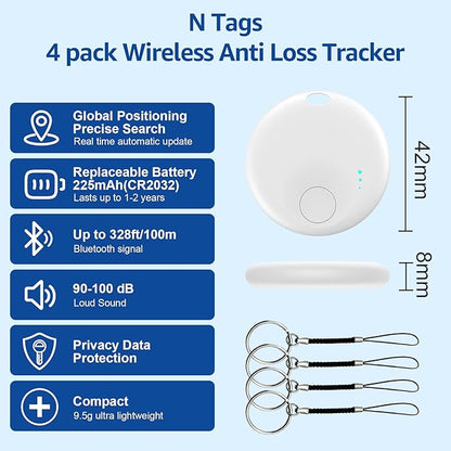 Smart Tags-4 Pack for Android Tracker Tags, Bluetooth Tracker, Work with Google's Find Hub App, Item Finder for Keys, Item Locator for Wallet, Suitcases (White)
