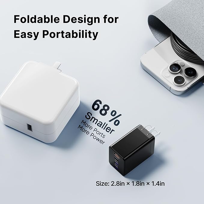 2 Pack 180W USB C Charger Block, Foldable 4-Port GaN Super Fast Charger USB C, Dual 65W Type C Charging Block, Laptop Fast Charging Adapter for MacBook Pro/Air, iPad, iPhone, Samsung Galaxy Black