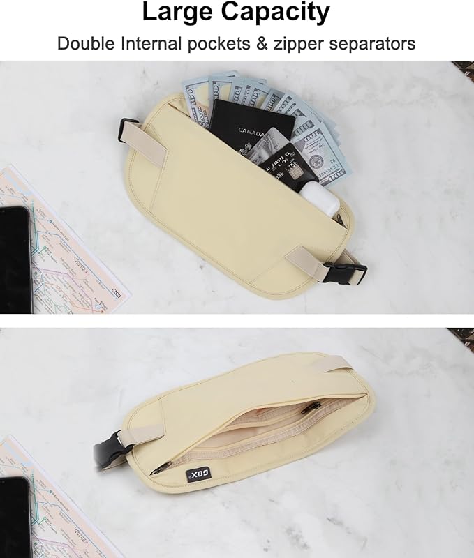 RFID Blocking Money Belt - Slim Under Cloth Passport Holder & Travel Wallet | Secure Hidden Fanny Pack for Men Women (Lemon)