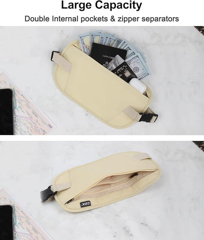 RFID Blocking Money Belt - Slim Under Cloth Passport Holder & Travel Wallet | Secure Hidden Fanny Pack for Men Women (Lemon)