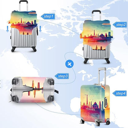 ANNA QUEEN Funny Travel Luggage Cover Suitcase Protector Suitcase Cover Anti-Scratch,Stretchable Fit for 18-32Inch Luggage,Travel Bag Cover Washable (Travel, M(fits 22-25Inch suitcase))