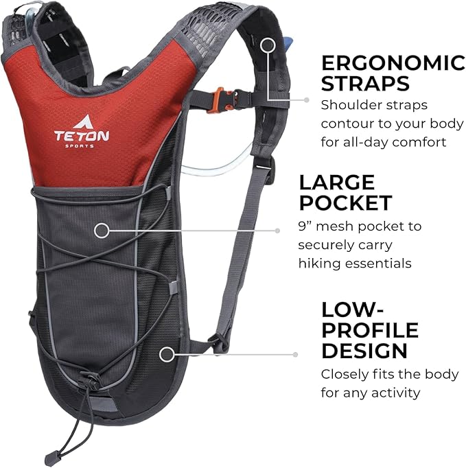 Teton Oasis/Trailrunner Hydration Backpack – Lightweight Water Pack with 2L/3L Bladder for Hiking, Running, Cycling, Biking – 2L/18L/22L Sizes – Sewn-in Rain Cover – Fits Men and Women