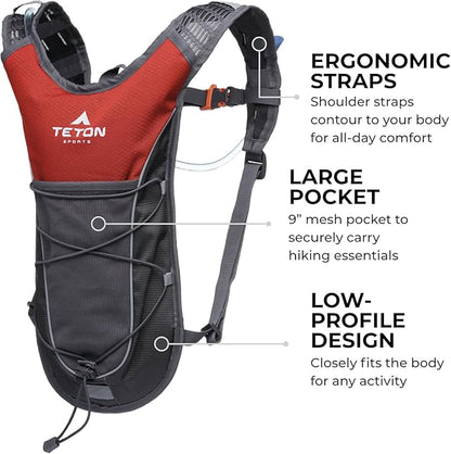 Teton Oasis/Trailrunner Hydration Backpack – Lightweight Water Pack with 2L/3L Bladder for Hiking, Running, Cycling, Biking – 2L/18L/22L Sizes – Sewn-in Rain Cover – Fits Men and Women