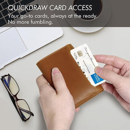 Trifold Leather Wallet for Men RFID Blocking – Mens Trifold Wallet Leather with 12 Card Slots, Gift for Men, American Flag Wallet Brown