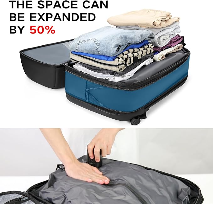 Vacuum Seal Travel Backpack 45L Expandable Air Compression System Water Resistant 17 Inches Laptop Backpack for Women & Men with USB Charging Port- Vacuum Pump Included