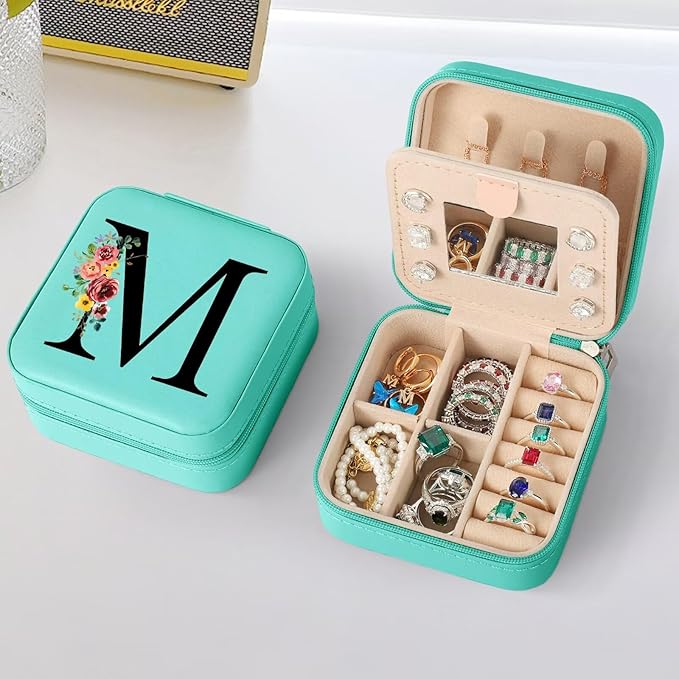 Parima Gifts for Women - Personalized Birthday Gifts for Mother, Mom Gifts From Daughter, Mother In Law Gifts, Mama Gift Idea, Mothers Day Gift, Travel Jewelry Case for Mom - Letter M, Blue