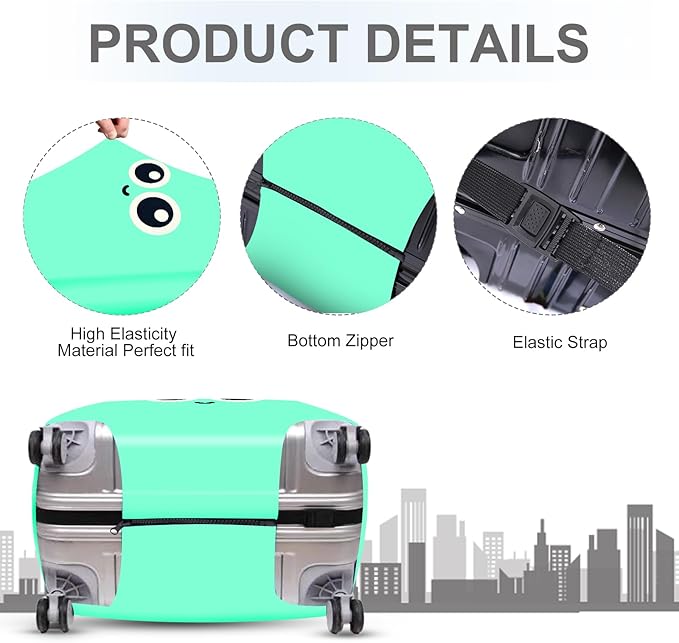 ANNA QUEEN Cute Smiley Face Luggage Cover, Mint Cartoon Suitcase Protector with Big Eyes Design, Stretchable, Washable Travel Cover for 32-34 Inch Luggage