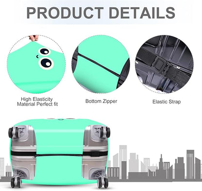 ANNA QUEEN Cute Smiley Face Luggage Cover, Mint Cartoon Suitcase Protector with Big Eyes Design, Stretchable, Washable Travel Cover for 28-30 Inch Luggage