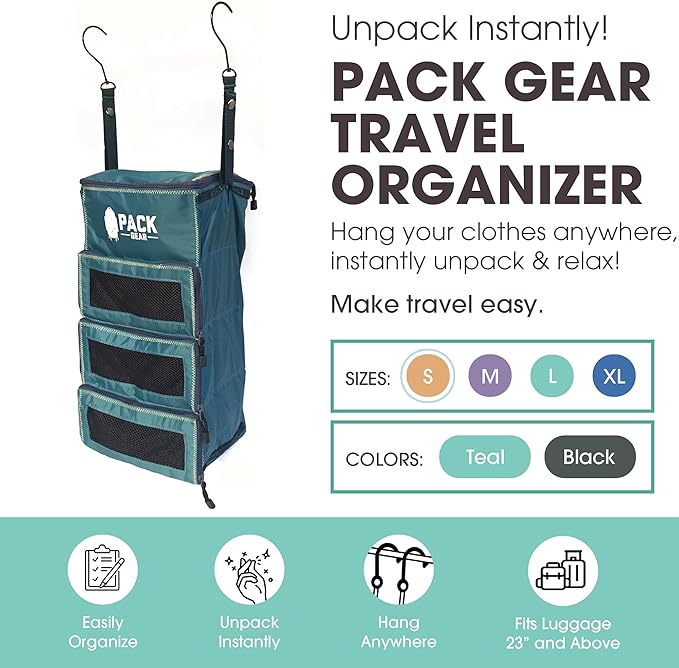 Pack Gear Hanging Carry-On Organizer - Our Standard Hanging Luggage Organizer Fits Any Carry On - Our Packing Cubes For Travel Use Mesh Windows to Make Finding Clothes Easy (Green, S)