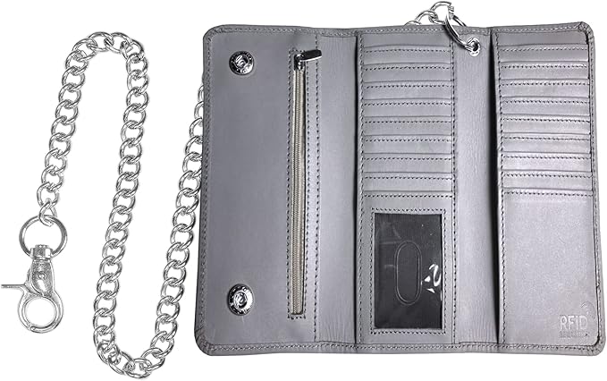 IBRO VINTAGE Motorcycle Chain Wallet for Men – Premium Cowhide Leather, RFID Tri-Fold Biker Wallet with Heavy Duty Chain for Bikers Truckers & Hunters, Credit Card Money Organizer Long Wallet