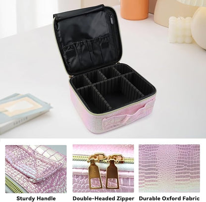 Travel Makeup Bag Makeup Cosmetic Train Case Organizer Portable Storage Bag with Adjustable Dividers for Cosmetics Makeup Brushes Toiletry Jewelry Colored Crocodile Pattern