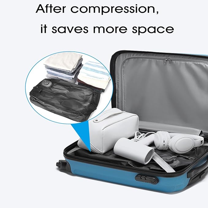 Vacuum Bags for Travel Organiser Packing Bag for Carry-On Luggage Backpack Suitcase Reusable Vacuum Seal Save Space Compression Bag with Built-in Pump & USB-C Charging waterproof Storage Bags(Black)