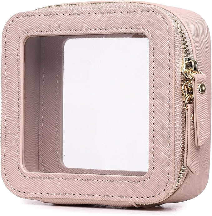 Pinkmik Small Makeup Bag Mini Clear Cosmetic Makeup Case & Toiletry Bag with Zipper Women's Purse Organizer & Car Essentials (Pink, MINI-1)