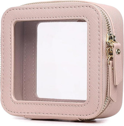 Pinkmik Small Makeup Bag Mini Clear Cosmetic Makeup Case & Toiletry Bag with Zipper Women's Purse Organizer & Car Essentials (Pink, MINI-1)