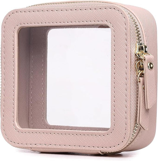 Pinkmik Small Makeup Bag Mini Clear Cosmetic Makeup Case & Toiletry Bag with Zipper Women's Purse Organizer & Car Essentials (Pink, MINI-1)