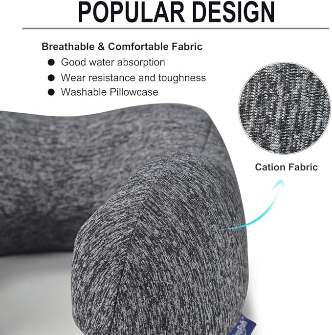 napfun Neck Pillow for Traveling, Upgraded Travel Neck Pillow for Airplane 100% Pure Memory Foam Travel Pillow for Flight Headrest Sleep, Portable Plane Accessories, Full Grey