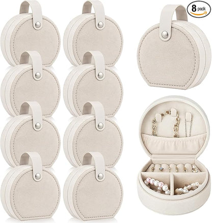 Weysat 8 Pack Velvet Travel Jewelry Case Bulk Mini Bridesmaid Jewelry Box Small Earring Storage Organizer for Women Proposal Gifts(White, Velvet)