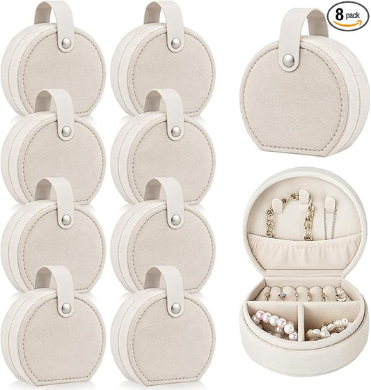 Weysat 8 Pack Velvet Travel Jewelry Case Bulk Mini Bridesmaid Jewelry Box Small Earring Storage Organizer for Women Proposal Gifts(White, Velvet)