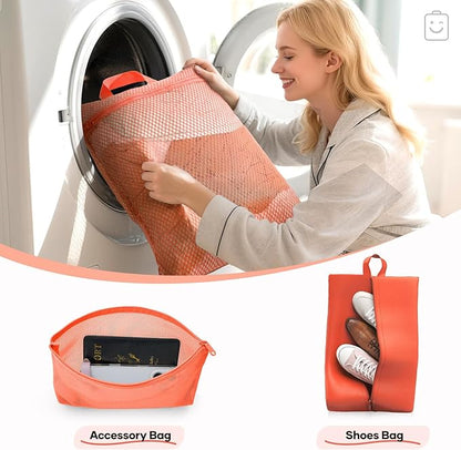 Veken 9/11 Set Compression Packing Cubes for Travel Essentials,Compressible Expandable Large Luggage Suitcase Organizer Bags for Clothing,Durable Space Saver Storage Bags with Toiletry Bags(Orange)