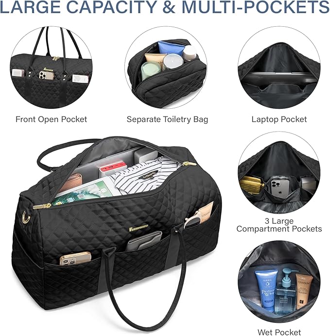 Duffle Bag for Travel,Personal Item Travel Bag with Toiletries Bag,Gym Bags for Men and Women with Wet Pocket & Shoes Compartment(Black)