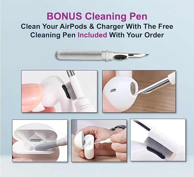 Replacement Charging Case for AirPods Pro 1&2 Generation with fast Wireless and Wired Charging, Bluetooth Pairing and Sync Button, 680mAh Battery with Multi-Function Cleaning Tool. No Earbuds/Airpods.