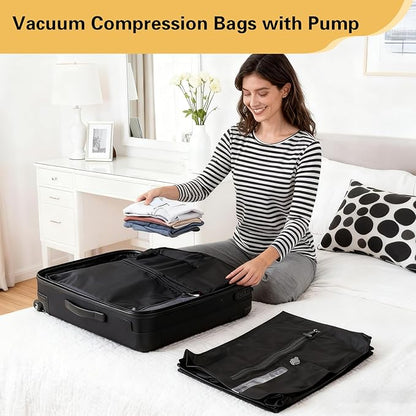 2 Pack vacuum seal bags for clothing, Travel Vacuum Bags with Pump, Reusable Compreesion Storage Bags luggage & Closet, Portable Space Save Bags, Waterproof & Durable