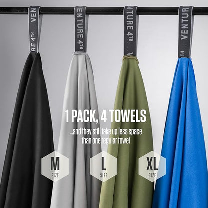 VENTURE 4TH - 4pcs Quick Dry Towels. Microfiber Travel Towels Ideal for Camping, Hiking, Backpacking, Gym. Lightweight & Fast Drying Travel Towels for Body. Compact & Easy to Pack - 4 Pack Medium