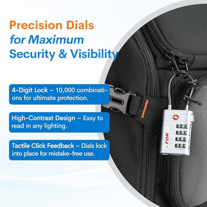 Forge TSA Approved Luggage Locks 4 Digit Combination TSA Travel Locks with TSA008, Open Alert Indicator, Zinc Alloy Body for Luggage, Suitcase, Backpack, and More. Silver 2 Locks.