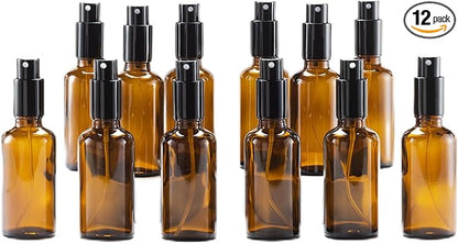 YIZHAO Amber Glass Spray Bottles 2oz, with Small Fine Mist Spray, Metal Cap, Refillable for Essential Oil,Travel,Cleaning,Perfume,Aromatherapy,Makeup – 12 Pcs
