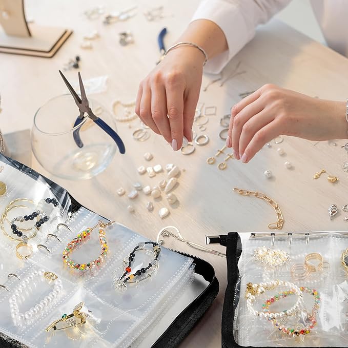 6 Sets Transparent Jewelry Storage Book Travel Jewelry Organizer Earring Organizer Case Bracelet Holder for Necklace Earrings Ring Holder with Clear Zippered Pouch Anti Tarnish Pouches