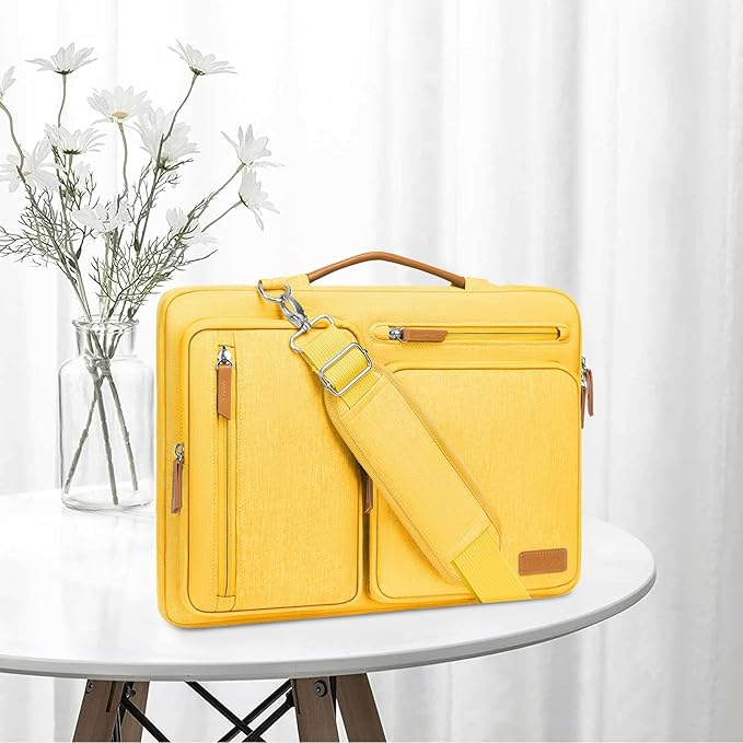 MOSISO 360 Protective Laptop Shoulder Bag,15 inch Computer Bag Compatible with MacBook Air M4 M3 M2/Pro A1990 A1707, Dell XPS Plus,Side Open Messenger Bag with 4 Zipper Pockets&Handle, Yellow