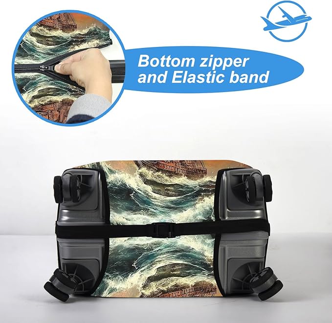 Luggage Cover Protector for 26-28 Inch Suitcases, TSA Approved Elastic Travel Suitcase Covers, Anti-Scratch Washable Luggage Sleeve for Carry On & Checked Bags, Compass Navigation