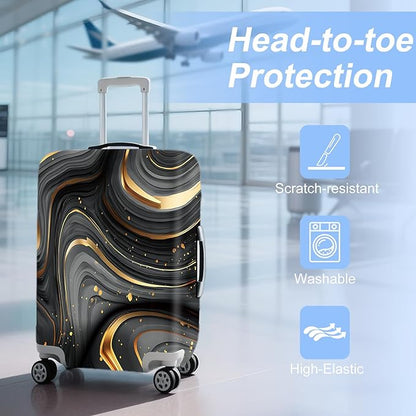FOREVER QUEEN Luxury Gold Black Marble Luggage Cover Suitcase Protector Suitcase Cover Anti-Scratch,Stretchable Bag Cover Washable Durable Polyester