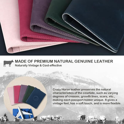 Airtag Passport Holder for Men Women Travel, Real Leather Passport Wallet, Handmade Passport Cover Case with Airtag Slot, Travel Must Haves Essentials Accessories Birthday Gifts (Crazy Horse, Green)