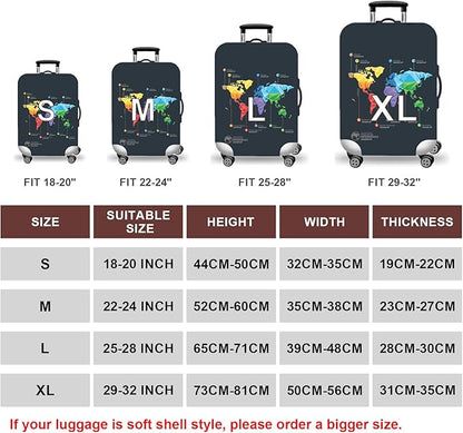 WUJIAONIAO Travel Luggage Cover Baggage Suitcase Cover Protector Skins 18-32 Inch (map, XL (for 29-32 inch luggage))