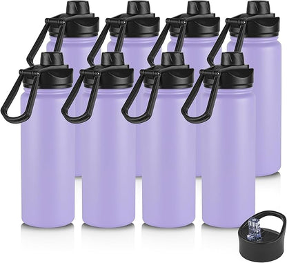 VEGOND 24oz Insulated Water Bottle with Straw Lid, Stainless Steel Metal Water Bottle with Straw & Wide Mouth Lid, Double Wall Vacuum Water Bottle for Hiking Camping, Lavender 8 Pack