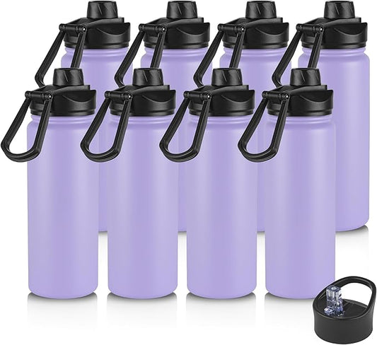 VEGOND 24oz Insulated Water Bottle with Straw Lid, Stainless Steel Metal Water Bottle with Straw & Wide Mouth Lid, Double Wall Vacuum Water Bottle for Hiking Camping, Lavender 8 Pack