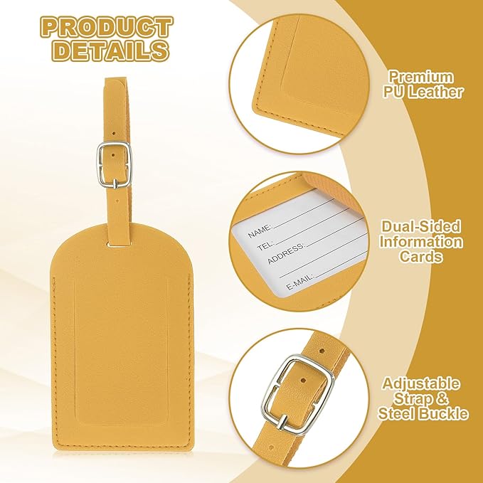 PATIKIL Leather Luggage Tag, 50 Pcs Luggage Tags Pu Bag Tags for Suitcases Airplane Travel Essentials, Yellow