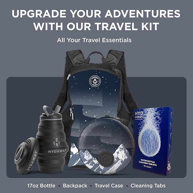 HYDAWAY Travel Case for Collapsible Bottles, Bowls & Cups - Protective Storage with Carabiner Clip - Durable, Water-Resistant, TSA-Friendly