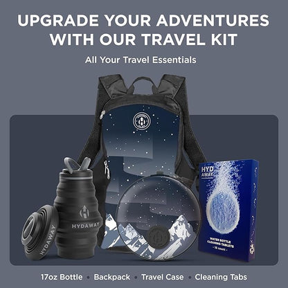 HYDAWAY Travel Case for Collapsible Bottles, Bowls & Cups - Protective Storage with Carabiner Clip - Durable, Water-Resistant, TSA-Friendly