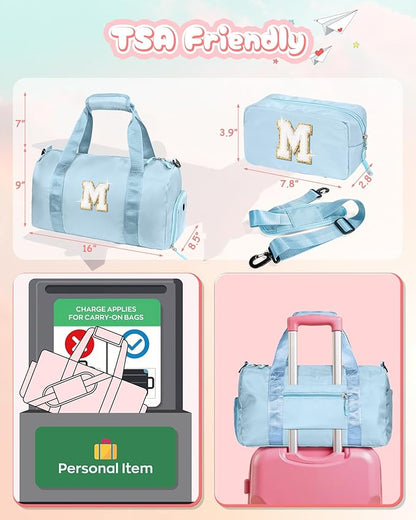 Gifts for Daughter-Girl Gym Bag with Shoe Compartment, Kid Personalized Weekender Overnight Bags, Initial Travel Tote with Makeup Pouch, Gift for Granddaughter Sister Niece (Letter H)