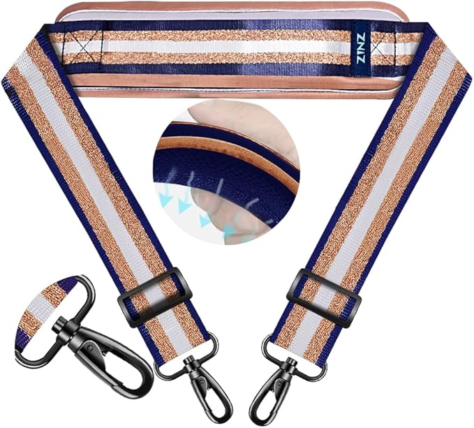 ZINZ 74" Shoulder Strap with Fixed Pad and Dual Balanced Buckles，Blue Gold Jacquard