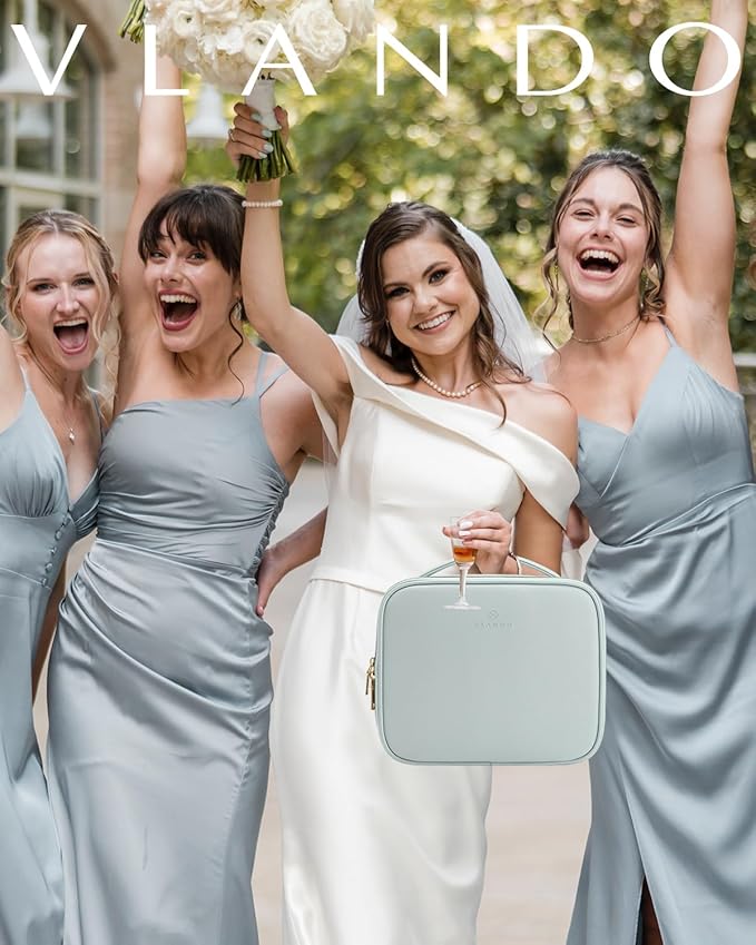 Vlando Makeup Bag, Travel Makeup Bags,Large Portable Make Up Bag Organzier with Dividers and Handle Gifts for Women Girls,Traveler,Christmas,Wedding Blue