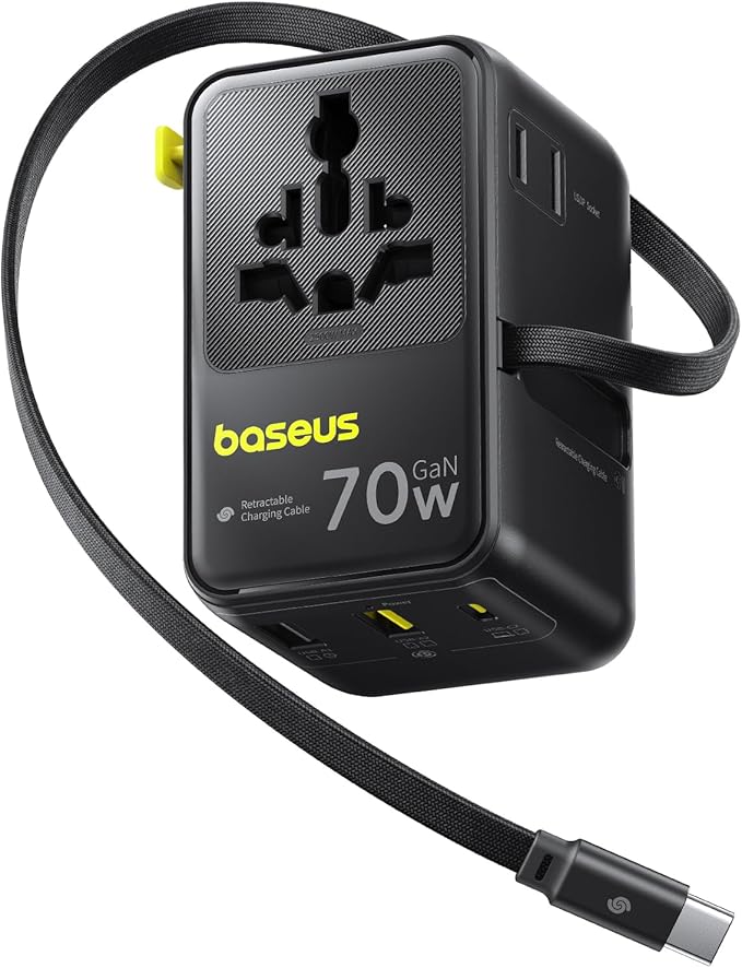 Baseus USB C Cable 100W 70W Universal Travel Adapter with Retractable Cable