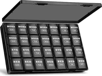 XL Large Weekly Pill Organizer 4 Times a Day, 7-Day Pill Boxes and Organizer AM PM, Big Compartments Pill Case, Monthly Medication Organizer 28-Days Dispenser for Fish Oils