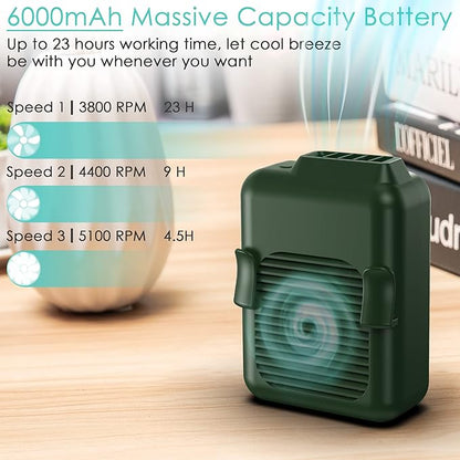 COMLIFE Portable Mini Waist Fan, 6000mAh Battery Powered Hands-free Wearable Fan With Max 23H Working Time, 3 Speeds, 5100RPM Strong Airflow for Jobsite, Farm, Fishing, Gardening And More (Green)