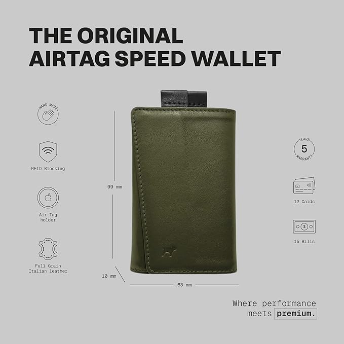 The Frenchie Co. - AirTag Speed Wallet - Ultra Slim Front Pocket Wallet with AirTag Holder - RFID Blocking Quick-Access Pull Tab - Full-Grain Italian Leather