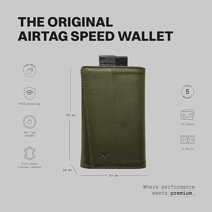 The Frenchie Co. - AirTag Speed Wallet - Ultra Slim Front Pocket Wallet with AirTag Holder - RFID Blocking Quick-Access Pull Tab - Full-Grain Italian Leather