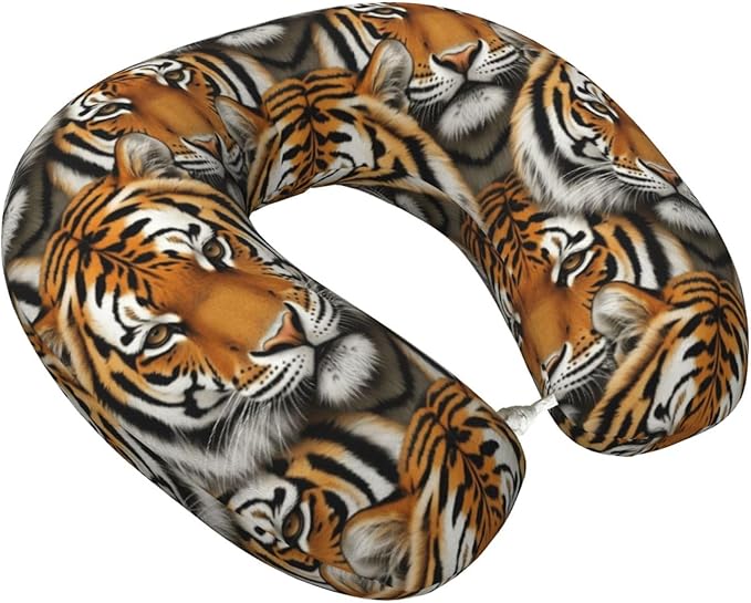 Neck Support Pillow, Comfortable Memory Foam Car/Flight/Airplane Chin Pillows U Shaped Cushion for Office Travel Sleeping Tiger Face